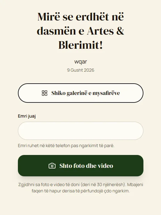 Faqja e mysafirit me ngarkim foto e video